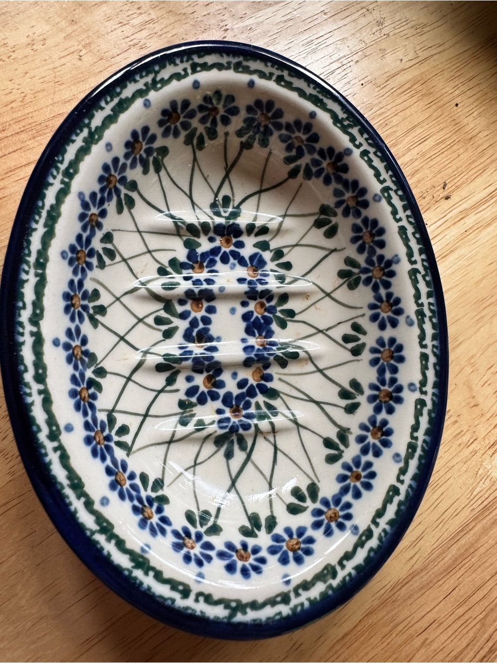 Unik Blue and Green Hand-Painted Oval Ceramic soap dish polish pottery - Picture 7 of 7